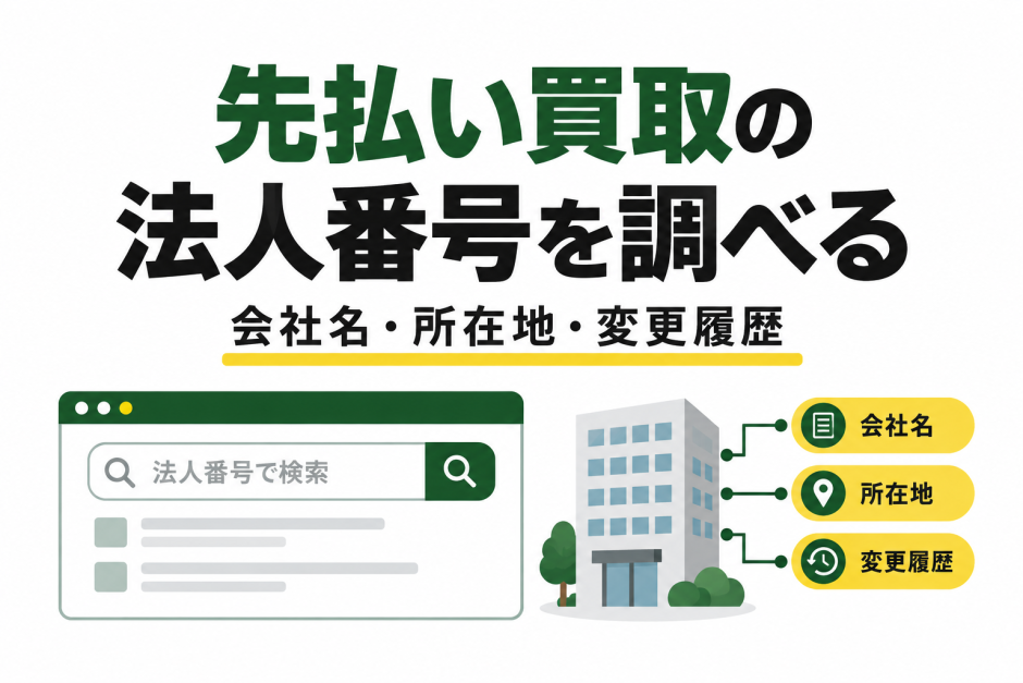 先払い買取の法人番号を調べる方法｜会社名・所在地・変更履歴の確認