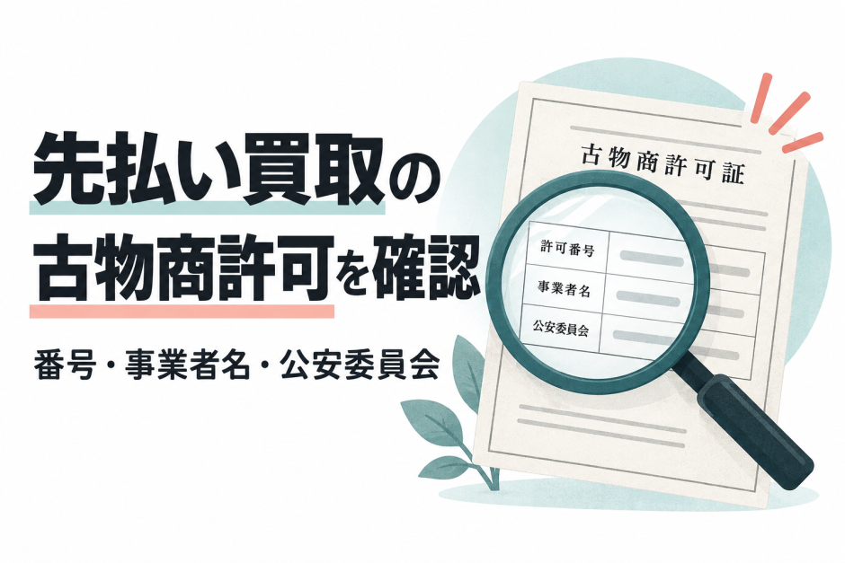 先払い買取の古物商許可を確認する方法｜許可番号と事業者名の照合